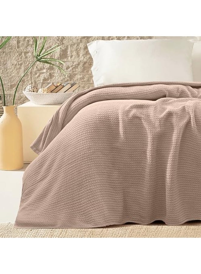 Relax Premium Egyptian Cotton Orchid Throw Blanket Ultra Soft And Lightweight With Elegant Woven Design King Size 255 × 225 cm Perfect For Bed Sofa And Couch Beige Color - Image 3